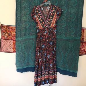 Floral Maxi Dress S mock wrap dress.